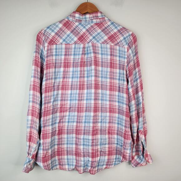 Rails Hunter Plaid Flannel Button Down Shirt Rosewood Pink Sky Blue MEDIUM - Picture 6 of 6